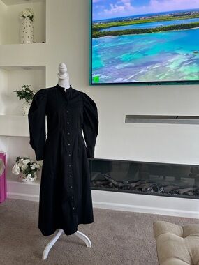 Prologue Black Button-Front Maxi Dress with Puff Sleeves